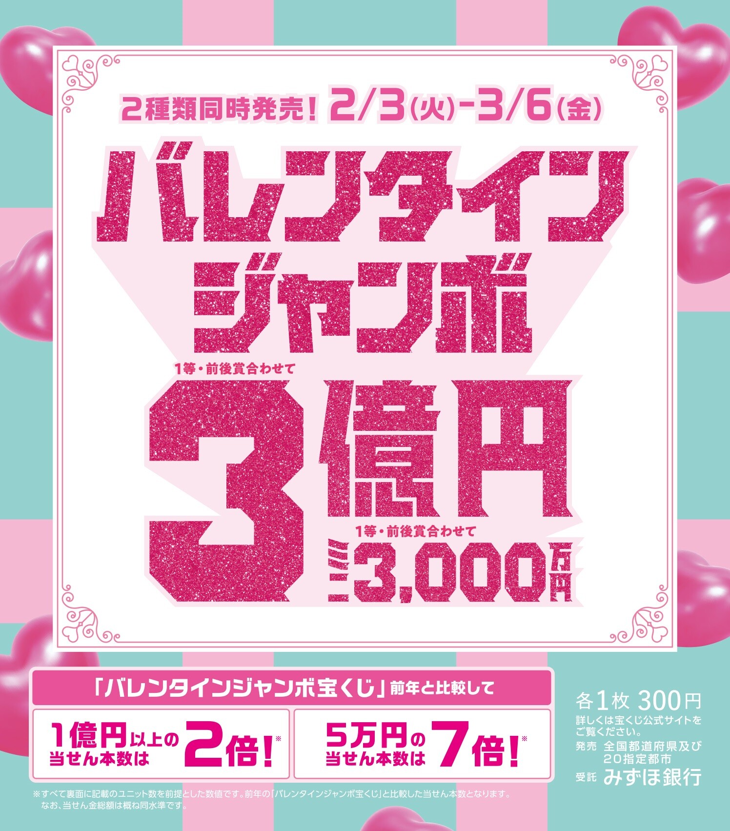 バレンタインジャンボ宝くじ発売！